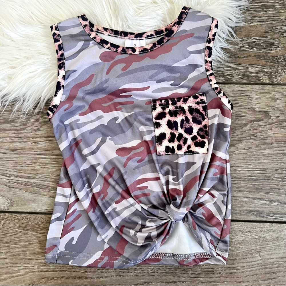 Girl Boutique Camo Leopard Pocket Tank